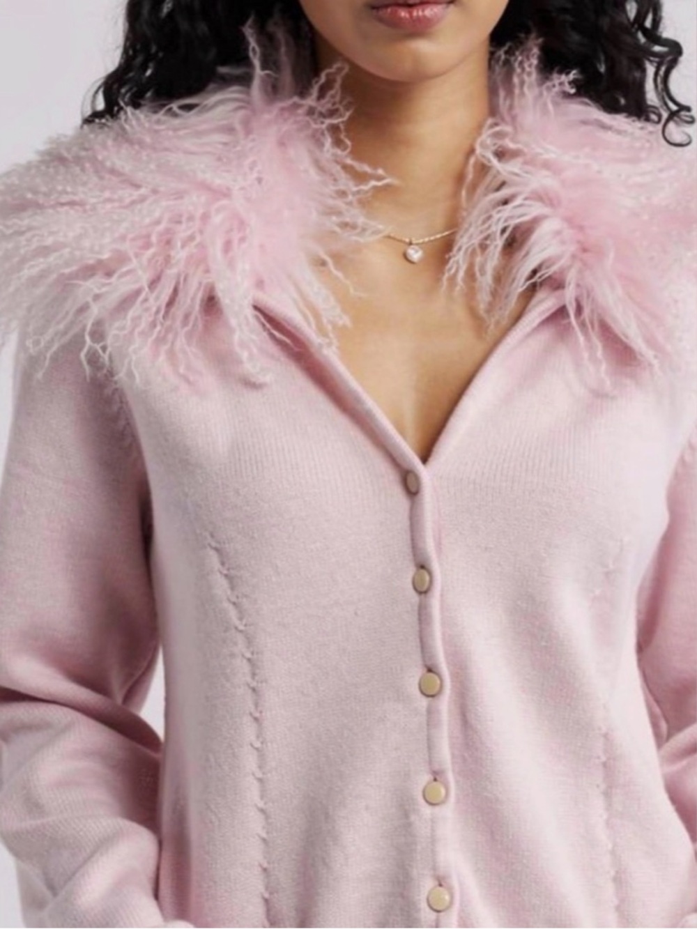 Vintage ESCADA Pink Cardigan Sweater Detachable Tibet Mongolian Lamb Fur Collar